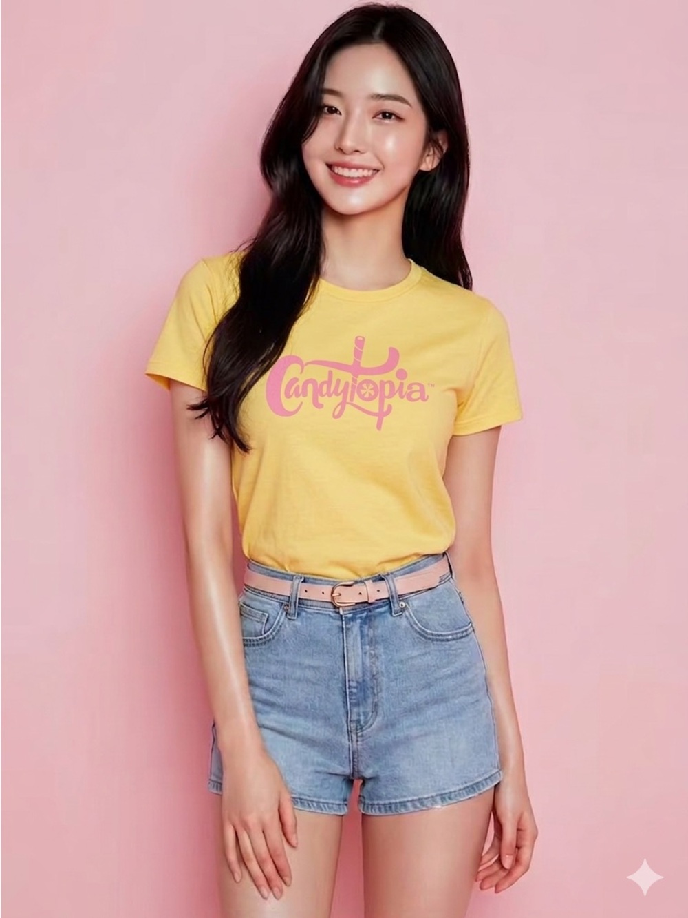 Girls' Short Sleeve Tee in Yellow with Pink Logo